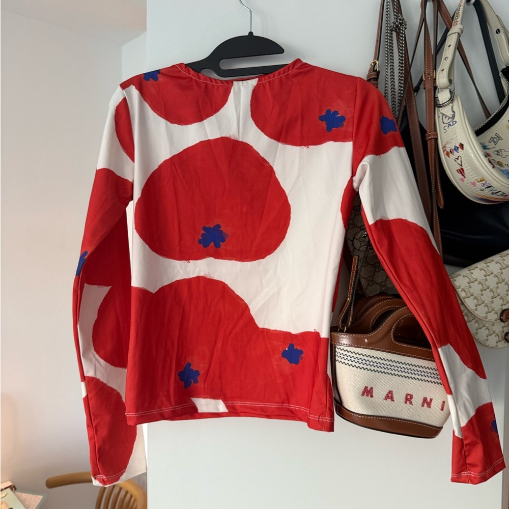Sixxta Red and White Long Sleeve Top with Blue Details - Picture 2 of 5